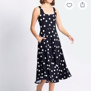 NWT: Polka Dot Sleeveless Midi Dress - Navy and White